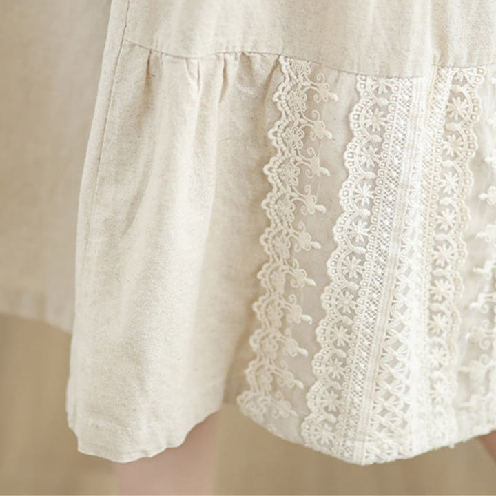 Buddha Stones Lässige, schlichte Baumwollhose mit Spitzeneinsatz, verkürztem Bein und Taschen für Damen - image 9