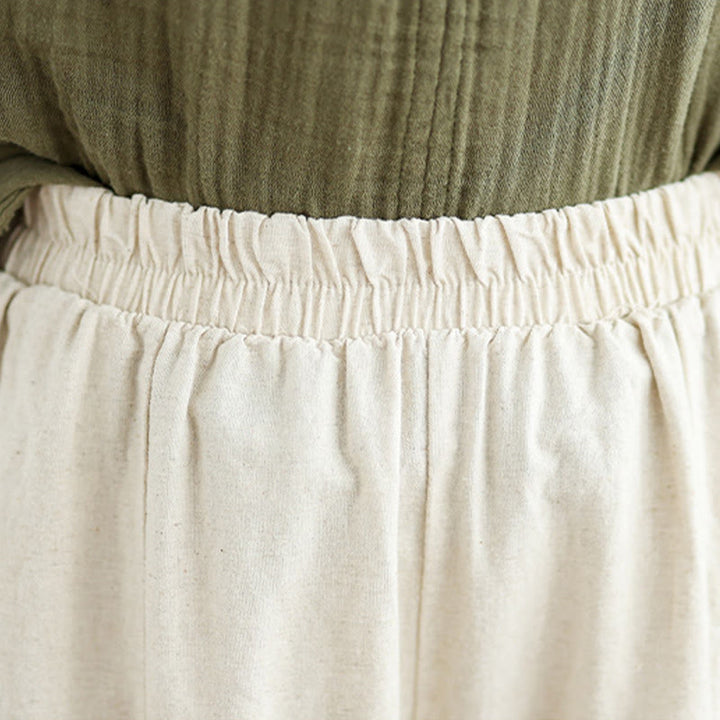 Buddha Stones Lässige, schlichte Baumwollhose mit Spitzeneinsatz, verkürztem Bein und Taschen für Damen - image 6