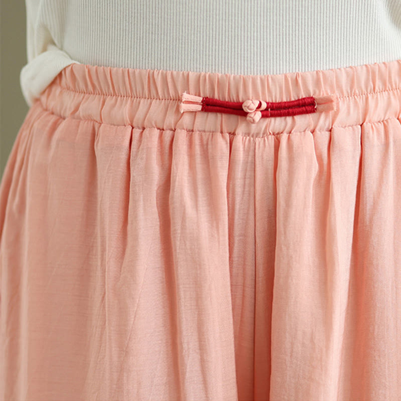 Buddha Stones Lässige Vintage-Hose mit seitlichem Schlitz am Saum, Baumwollleinen, weites Bein und Taschen für Damen