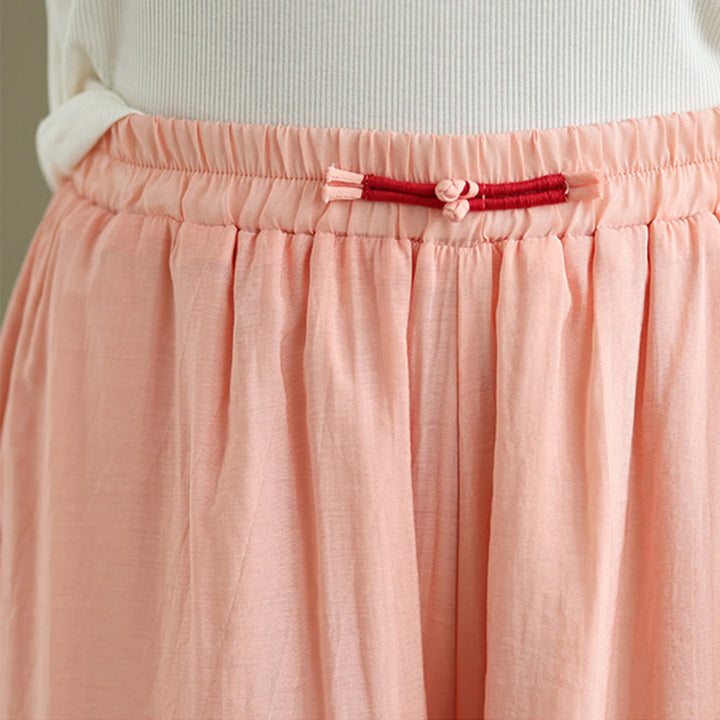 Buddha Stones Lässige Vintage-Hose mit seitlichem Schlitz am Saum, Baumwollleinen, weites Bein und Taschen für Damen