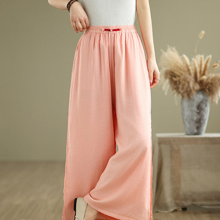Buddha Stones Lässige Vintage-Hose mit seitlichem Schlitz am Saum, Baumwollleinen, weites Bein und Taschen für Damen - image 1