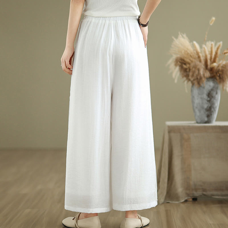 Buddha Stones Lässige Vintage-Hose mit seitlichem Schlitz am Saum, Baumwollleinen, weites Bein und Taschen für Damen