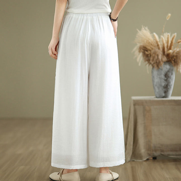 Buddha Stones Lässige Vintage-Hose mit seitlichem Schlitz am Saum, Baumwollleinen, weites Bein und Taschen für Damen