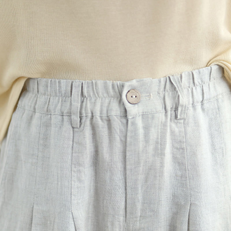 Buddha Stones Lässige Sommer-Haremshose aus Baumwolle und Leinen mit hoher Taille und Taschen für Damen - image 5