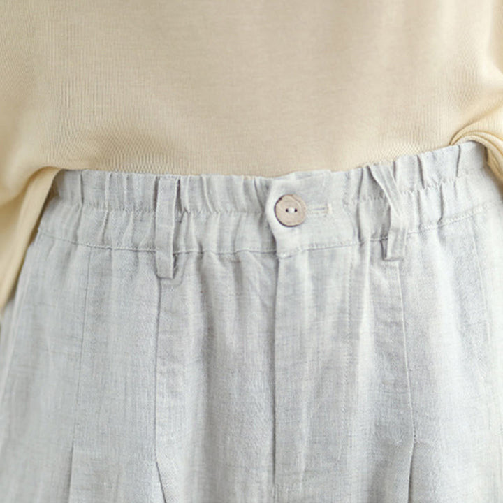 Buddha Stones Lässige Sommer-Haremshose aus Baumwolle und Leinen mit hoher Taille und Taschen für Damen - image 5