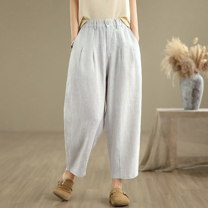 Buddha Stones Lässige Sommer-Haremshose aus Baumwolle und Leinen mit hoher Taille und Taschen für Damen - Gainsboro - US 8-10, UK/AU 12-14, EU 40-42 (2XL) - image 0
