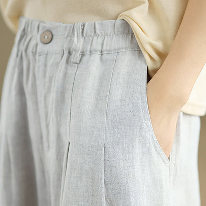 Buddha Stones Lässige Sommer-Haremshose aus Baumwolle und Leinen mit hoher Taille und Taschen für Damen - image 6