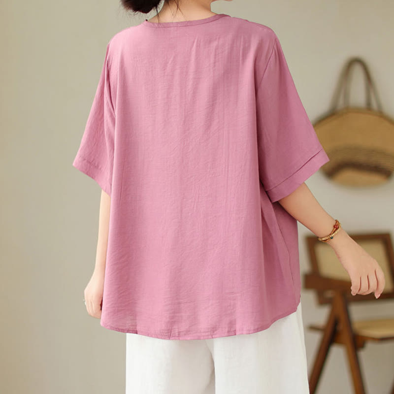 Buddha Stones Ethnic Casual Besticktes Geometriemuster Damen Rundhals-Design Halbarm-T-Shirt - image 4