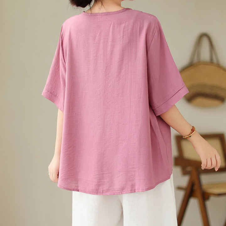 Buddha Stones Ethnic Casual Besticktes Geometriemuster Damen Rundhals-Design Halbarm-T-Shirt - image 4