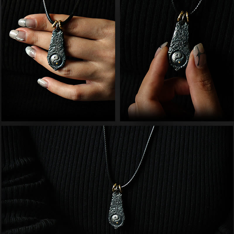 Buddha Stones Halskette mit Anhänger aus 999er Sterlingsilber und 24 Karat Gold mit dem großen Wagen im Yin-Yang-Design - image 9