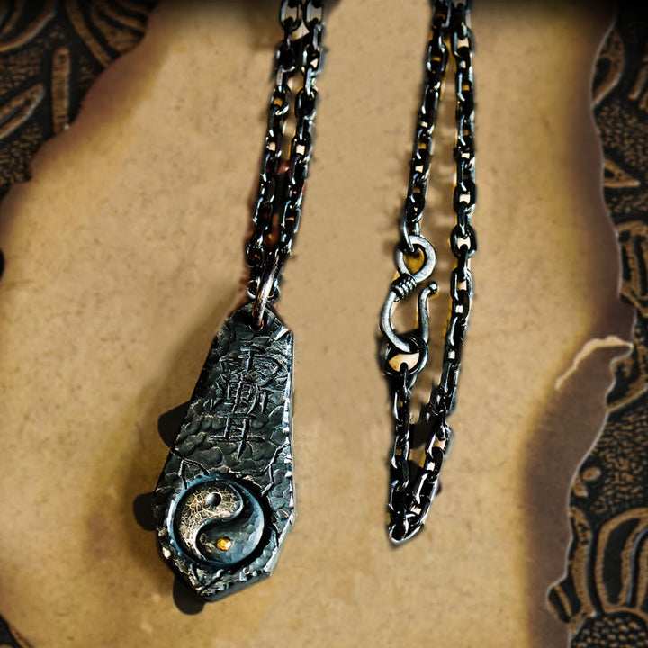 Buddha Stones Halskette mit Anhänger aus 999er Sterlingsilber und 24 Karat Gold mit dem großen Wagen im Yin-Yang-Design - 999 Sterlingsilber & Silberkette - image 9
