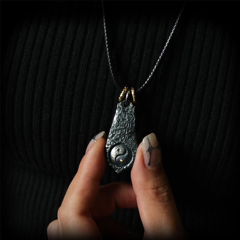 Buddha Stones Halskette mit Anhänger aus 999er Sterlingsilber und 24 Karat Gold mit dem großen Wagen im Yin-Yang-Design - image 5
