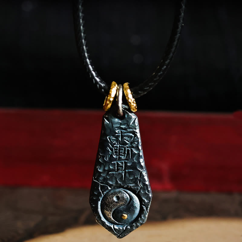 Buddha Stones Halskette mit Anhänger aus 999er Sterlingsilber und 24 Karat Gold mit dem großen Wagen im Yin-Yang-Design - 999 Sterling Silber & Lederkordelkette - image 1