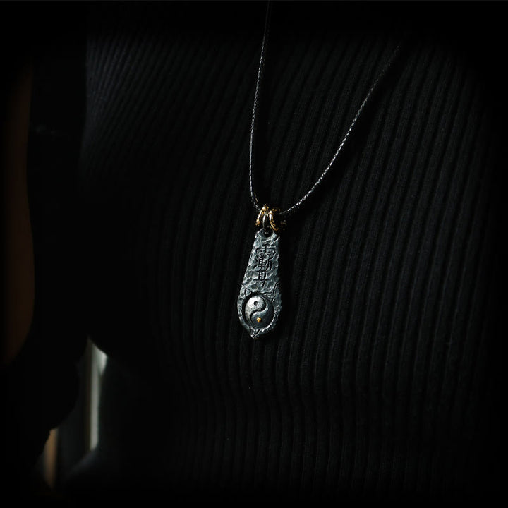 Buddha Stones Halskette mit Anhänger aus 999er Sterlingsilber und 24 Karat Gold mit dem großen Wagen im Yin-Yang-Design - image 8