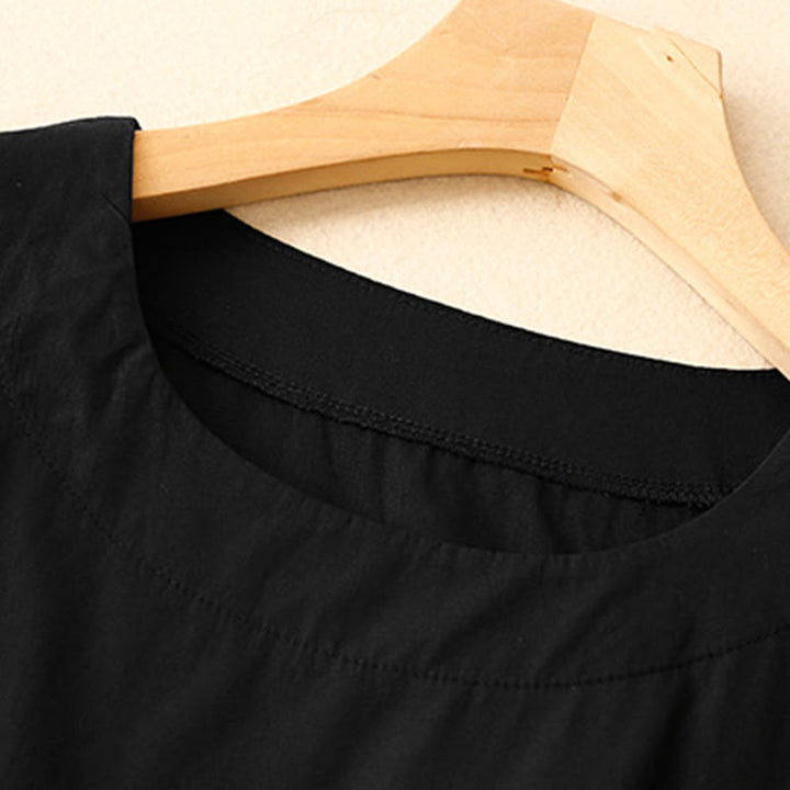 Buddha Stones Sommer-Midikleid mit schlichtem Rundhalsausschnitt und kurzen Ärmeln und Taschen - image 8