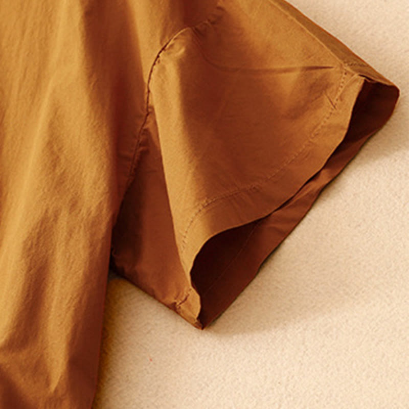 Buddha Stones Sommer-Midikleid mit schlichtem Rundhalsausschnitt und kurzen Ärmeln und Taschen - image 2