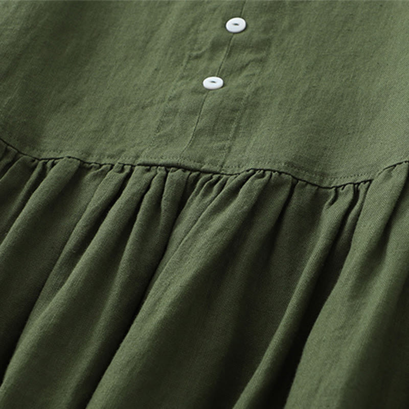 Buddha Stones Tägliches, lässiges, einfarbiges, V-Ausschnitt-Midikleid mit schlichtem Knopfdesign und ärmellosem Schnitt - image 12