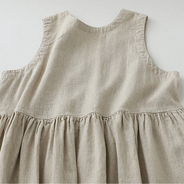 Buddha Stones Tägliches, lässiges, einfarbiges, V-Ausschnitt-Midikleid mit schlichtem Knopfdesign und ärmellosem Schnitt - image 3