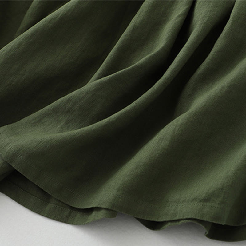 Buddha Stones Tägliches, lässiges, einfarbiges, V-Ausschnitt-Midikleid mit schlichtem Knopfdesign und ärmellosem Schnitt - image 15