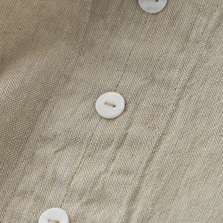 Buddha Stones Tägliches, lässiges, einfarbiges, V-Ausschnitt-Midikleid mit schlichtem Knopfdesign und ärmellosem Schnitt