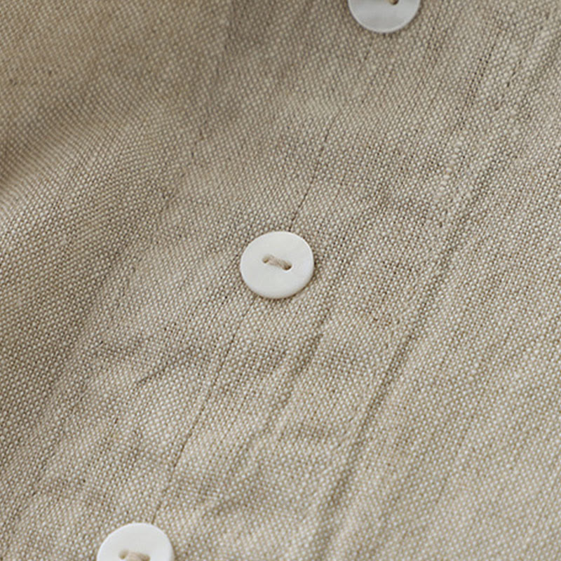 Buddha Stones Alltags-Freizeitkleid in Unifarben mit V-Ausschnitt und schlichtem Knopfdesign, ärmellos, Midi-Länge. - image 5