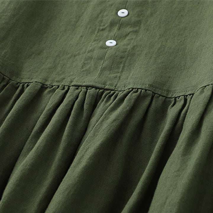 Buddha Stones Tägliches, lässiges, einfarbiges, V-Ausschnitt-Midikleid mit schlichtem Knopfdesign und ärmellosem Schnitt - image 12