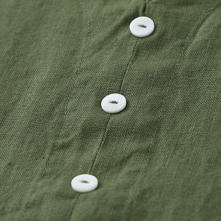 Buddha Stones Tägliches, lässiges, einfarbiges, V-Ausschnitt-Midikleid mit schlichtem Knopfdesign und ärmellosem Schnitt - image 13