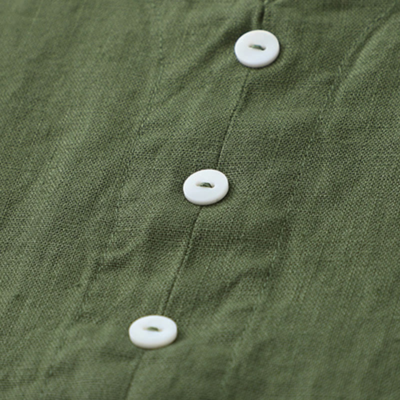 Buddha Stones Tägliches, lässiges, einfarbiges, V-Ausschnitt-Midikleid mit schlichtem Knopfdesign und ärmellosem Schnitt - image 13