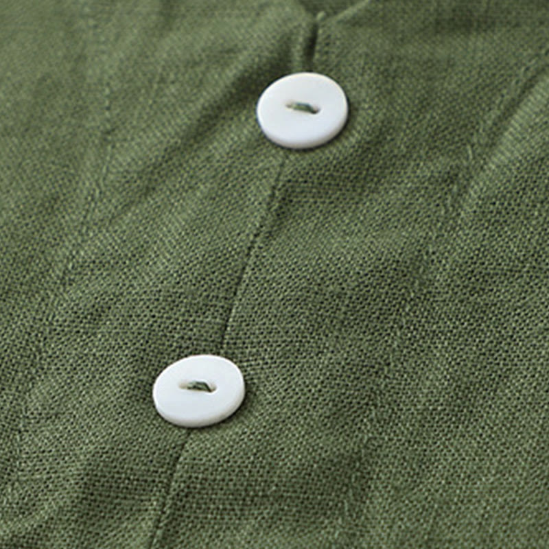 Buddha Stones Alltags-Freizeitkleid in Unifarben mit V-Ausschnitt und schlichtem Knopfdesign, ärmellos, Midi-Länge. - image 14