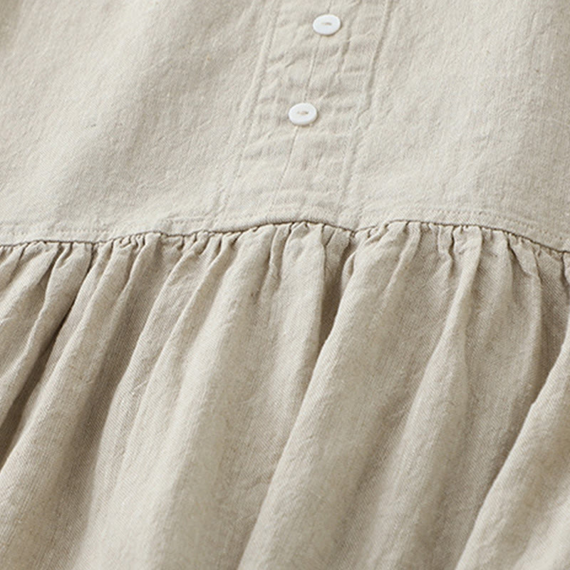 Buddha Stones Tägliches, lässiges, einfarbiges, V-Ausschnitt-Midikleid mit schlichtem Knopfdesign und ärmellosem Schnitt - image 4