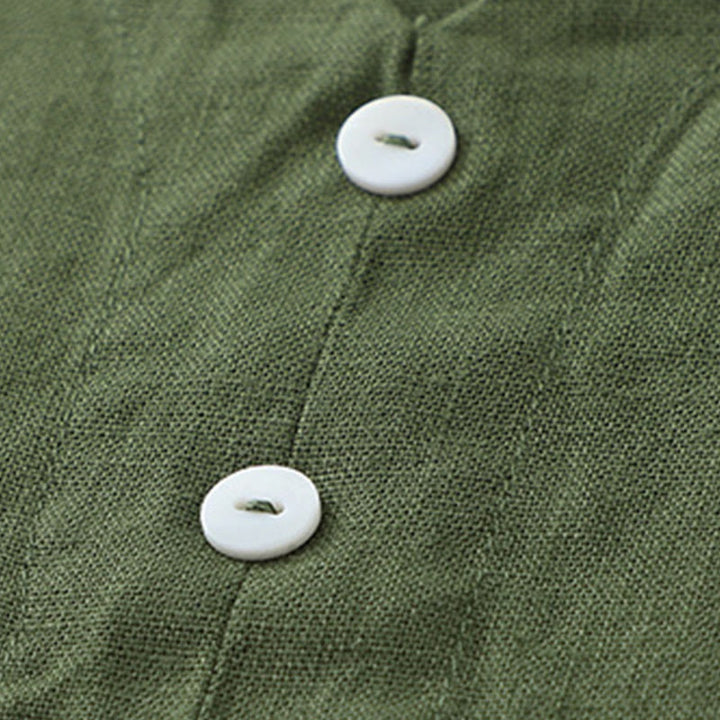Buddha Stones Tägliches, lässiges, einfarbiges, V-Ausschnitt-Midikleid mit schlichtem Knopfdesign und ärmellosem Schnitt