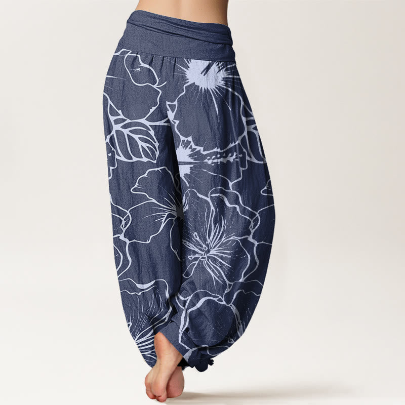 Haremshose mit elastischer Taille und Buddha Stones, Morning Glory Flowers-Muster - image 2