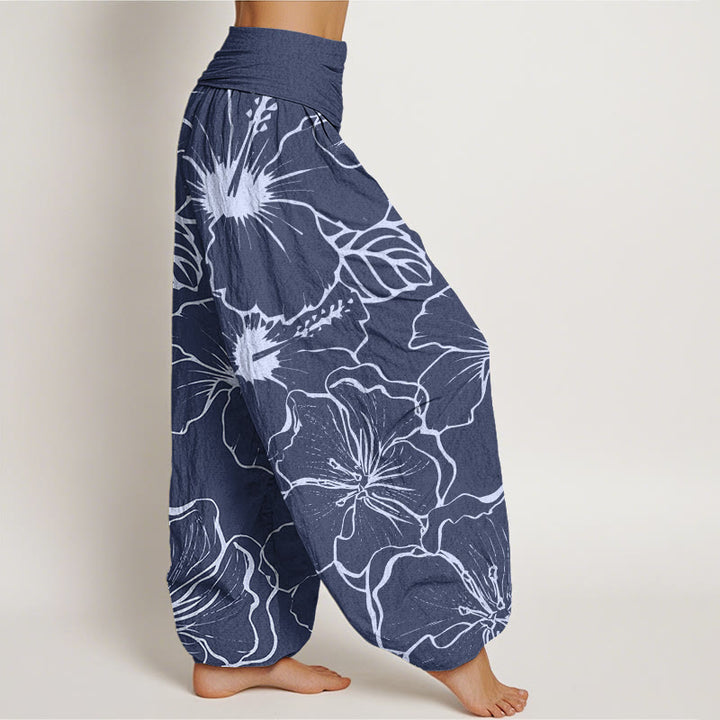 Haremshose mit elastischer Taille und Buddha Stones, Morning Glory Flowers-Muster - image 3