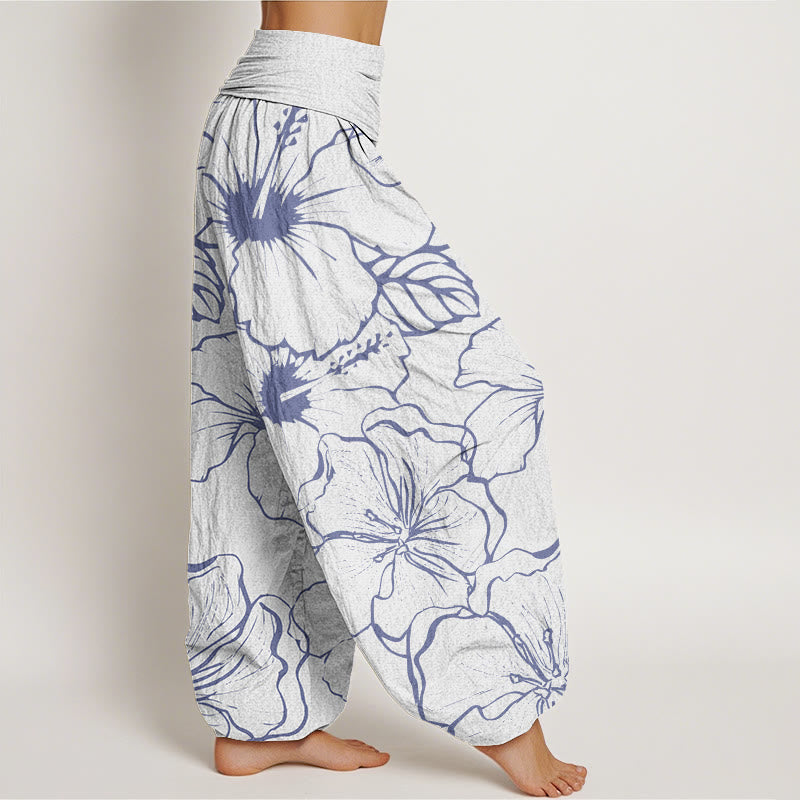 Haremshose mit elastischer Taille und Buddha Stones, Morning Glory Flowers-Muster - image 7