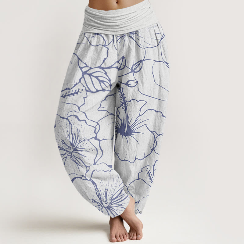 Haremshose mit elastischer Taille und Buddha Stones, Morning Glory Flowers-Muster - Schnee - US22， UK/AU26，EU54 (6XL) - image 5
