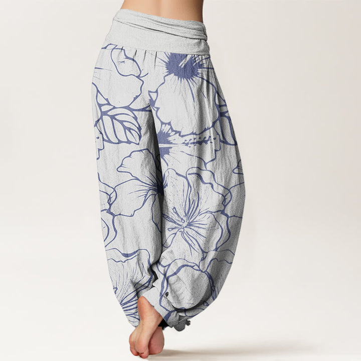 Haremshose mit elastischer Taille und Buddha Stones, Morning Glory Flowers-Muster - image 6