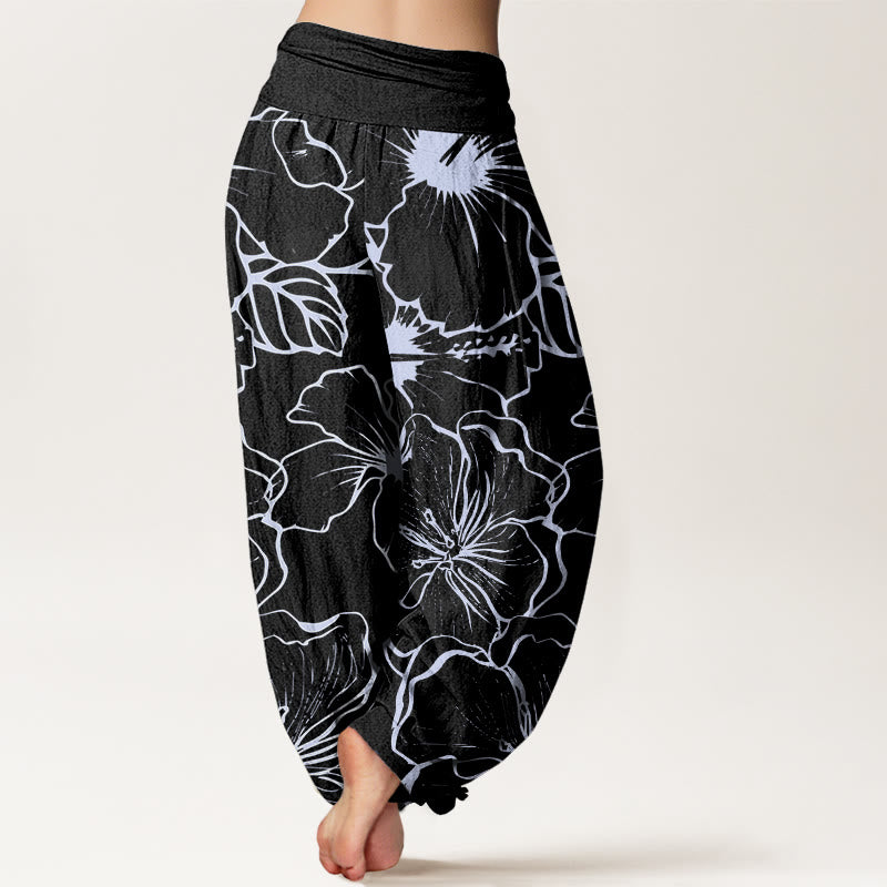 Haremshose mit elastischer Taille und Buddha Stones, Morning Glory Flowers-Muster - image 9