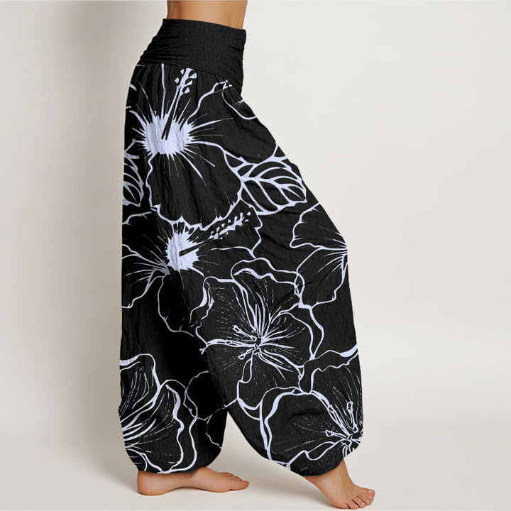 Haremshose mit elastischer Taille und Buddha Stones, Morning Glory Flowers-Muster - image 10
