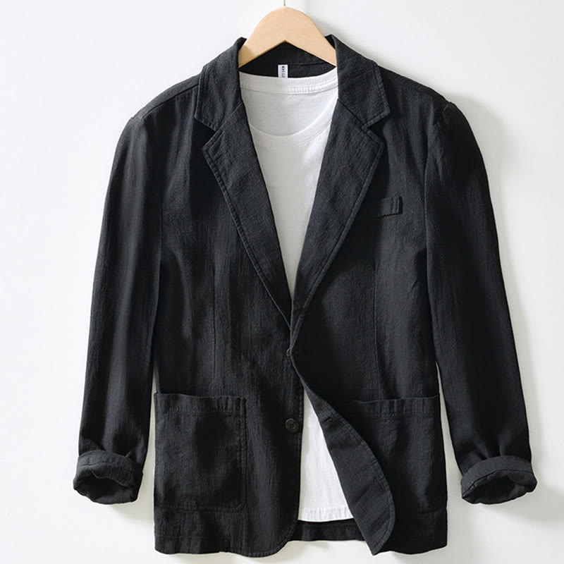 Buddha Stones Langarm-Knopfleiste Design Herren-Baumwoll-Leinen-Jackenhemd mit Taschen - Schwarz - US/ UK/AU44, EU54 (4XL) - image 15