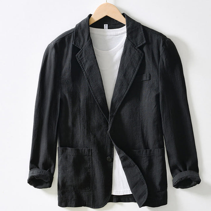 Buddha Stones Langarm-Knopfleiste Design Herren-Baumwoll-Leinen-Jackenhemd mit Taschen - Schwarz - US/ UK/AU44, EU54 (4XL) - image 15