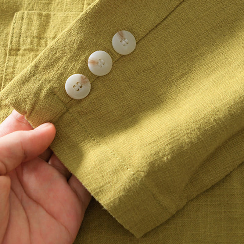 Buddha Stones Langarm-Knopfleiste Design Herren-Baumwoll-Leinen-Jackenhemd mit Taschen - image 26