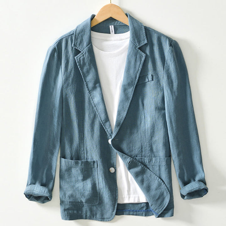 Buddha Stones Langarm-Knopfleiste Design Herren-Baumwoll-Leinen-Jackenhemd mit Taschen - Dunkelcyan - US/ UK/AU44, EU54 (4XL) - image 0