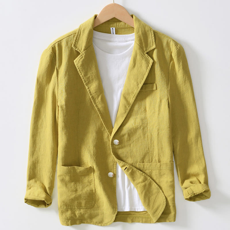 Buddha Stones Langarm-Knopfleiste Design Herren-Baumwoll-Leinen-Jackenhemd mit Taschen - Gelb - US/ UK/AU44, EU54 (4XL) - image 21