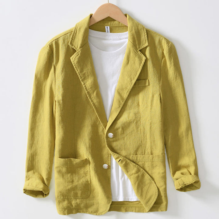 Buddha Stones Langarm-Knopfleiste Design Herren-Baumwoll-Leinen-Jackenhemd mit Taschen - Gelb - US/ UK/AU44, EU54 (4XL) - image 21