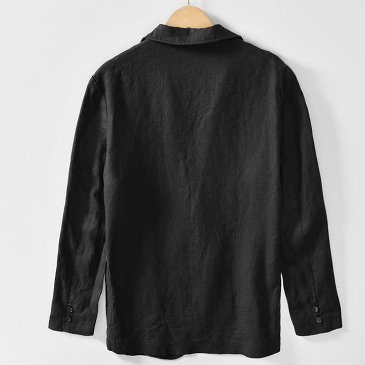 Buddha Stones Langarm-Knopfleiste Design Herren-Baumwoll-Leinen-Jackenhemd mit Taschen - image 16