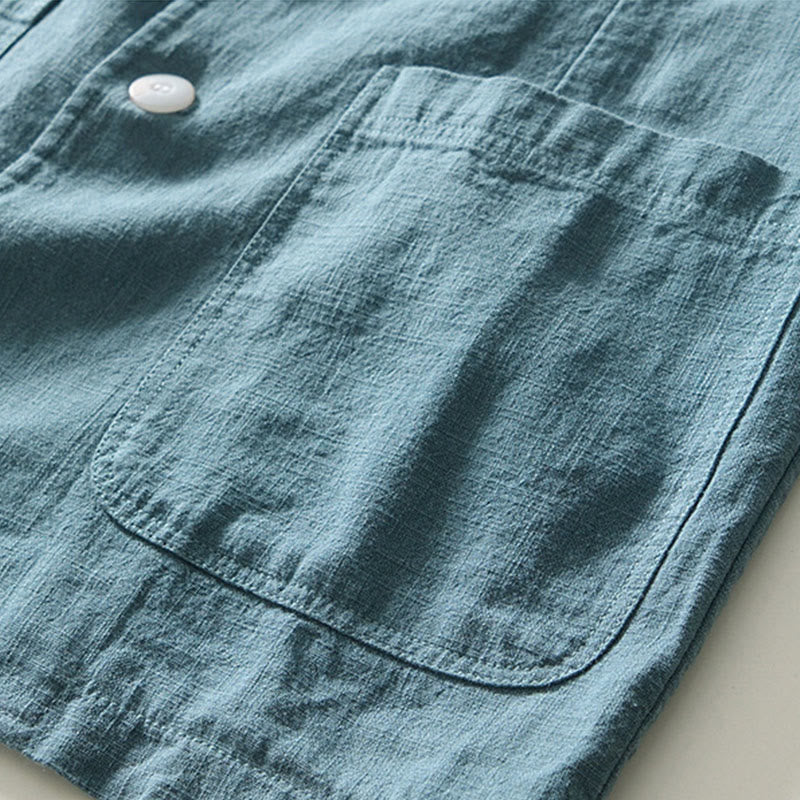 Buddha Stones Langarm-Knopfleiste Design Herren-Baumwoll-Leinen-Jackenhemd mit Taschen - image 2