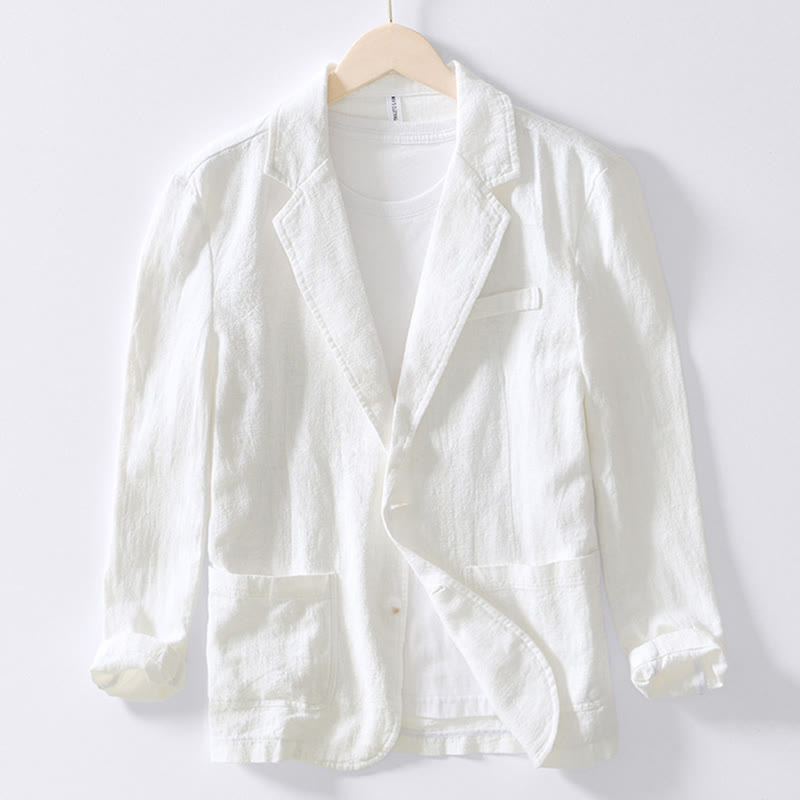 Buddha Stones Langarm-Knopfleiste Design Herren-Baumwoll-Leinen-Jackenhemd mit Taschen - Weiß - US/ UK/AU44, EU54 (4XL) - image 5