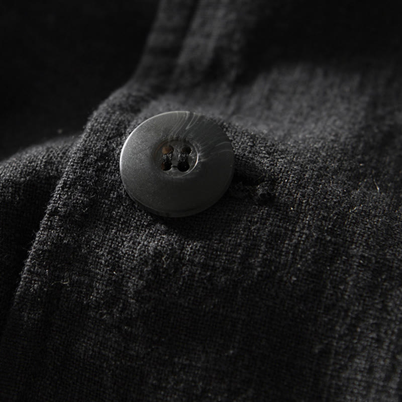 Buddha Stones Langarm-Knopfleiste Design Herren-Baumwoll-Leinen-Jackenhemd mit Taschen - image 19