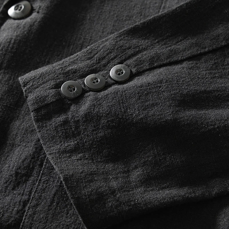 Buddha Stones Langarm-Knopfleiste Design Herren-Baumwoll-Leinen-Jackenhemd mit Taschen - image 20