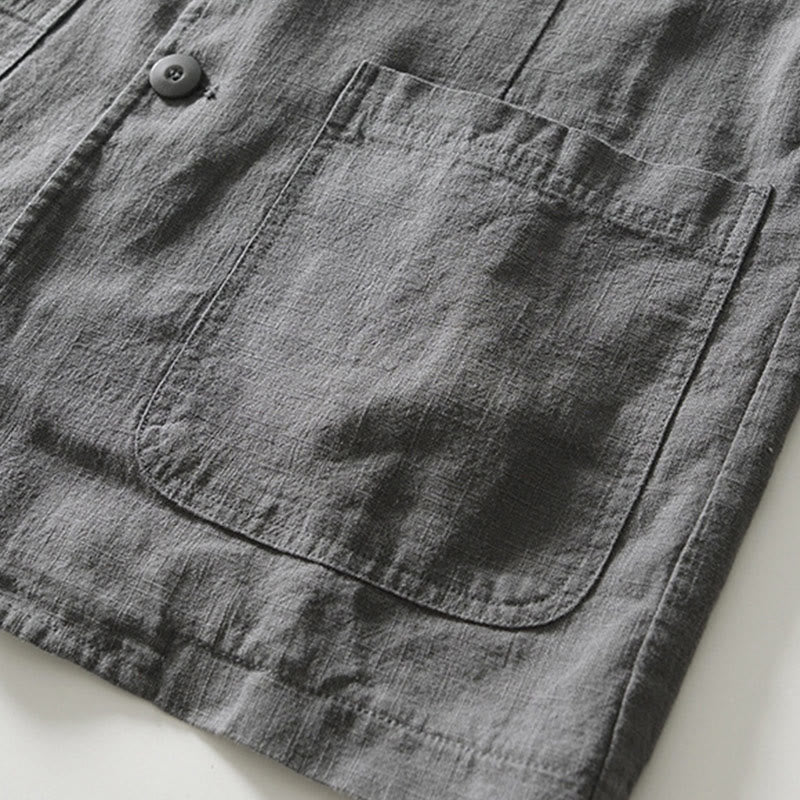 Buddha Stones Langarm-Knopfleiste Design Herren-Baumwoll-Leinen-Jackenhemd mit Taschen - image 29